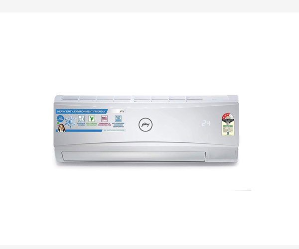 Split AC with non-inverter compressor: Low noise. Affordable compared to inverter split ACs
Capacity: 1 Ton. Suitable for small sized rooms (< = 110 sq ft)
Energy Rating: 3 Star. Annual Energy Consumption: 761.72 units. ISEER Value: 3.56 (Please refer energy label on product page or contact brand for more details)
Manufacturer Warranty : 1 year on product, 1 year on condenser, 5 years on compressor
Copper Condenser Coil: Better cooling and requires low maintenance
Special Features: Antibacterial_Coating;Dust_Filter
Refrigerant gas: R32. Environment friendly - no ozone depletion potential and low global warming potential
Included in the box: Indoor Unit, Outdoor Unit, Remote Control, User manual, Warranty Card,Connecting Pipes

Brand	Godrej
Model	GSC 12ATC3-WSA
Energy Efficiency	3 Star Rating
Capacity	1 tons
Installation Type	Split
Special Features	dust_filter
Colour	White
Control Console	Remote Control
Voltage	230 Volts
Material	Plastic
Included Components	1 Indoor Unit, 1 Outdoor Unit, Inter Connecting Pipe, 1 Remote, Manuals and 1 Warranty Card