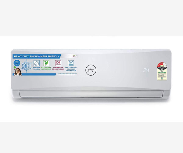 Split AC with inverter compressor: Variable speed compressor which adjusts power depending on heat load. It is most energy efficient and has lowest-noise operation
Capacity: 1.5 Ton. Suitable for medium sized rooms (111 to 150 sq ft)
Energy Rating: 3 Star. Annual Energy Consumption: 1097.54 units. ISEER Value: 3.7 (Please refer energy label on product page or contact brand for more details)
Manufacturer Warranty : 1 year on product, 1 year on condenser, 10 years on compressor
Copper Condenser Coil: Better cooling and requires low maintenance
Special Features: Antibacterial_Coating;Dust_Filter
Refrigerant gas: R32. Environment friendly - no ozone depletion potential and low global warming potential
Included in the box: Indoor Unit, Outdoor Unit, Remote Control, User manual, Warranty Card,Connecting Pipes

Brand	Godrej
Model	GIC 18ATC3-WSA
Energy Efficiency	3 Star Rating
Capacity	1.5 tons
Installation Type	Split
Special Features	Inverter, antibacterial_coating, dust_filter
Colour	White
Control Console	Remote Control
Voltage	230 Volts
Material	Plastic
Included Components	1 Indoor Unit, 1 Outdoor Unit, Inter Connecting Pipe, 1 Remote, Manuals and 1 Warranty Card